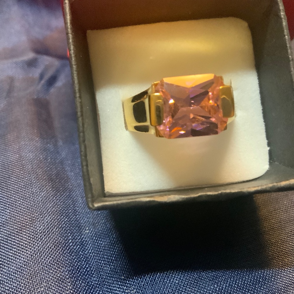 Designer Emerald Cut Baguette Pink Cubic Zirconia Size 9 Band 5 CT Stone